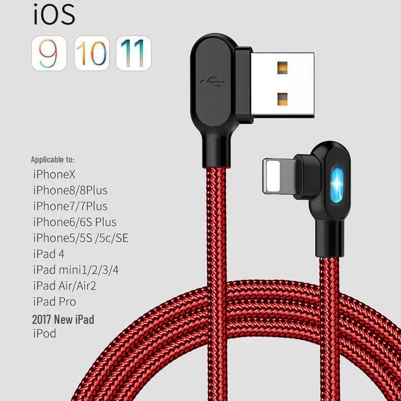 Dual Elbow Nylon Braided Fast Charging Cable for Apple, Android, Type-C with LED Light