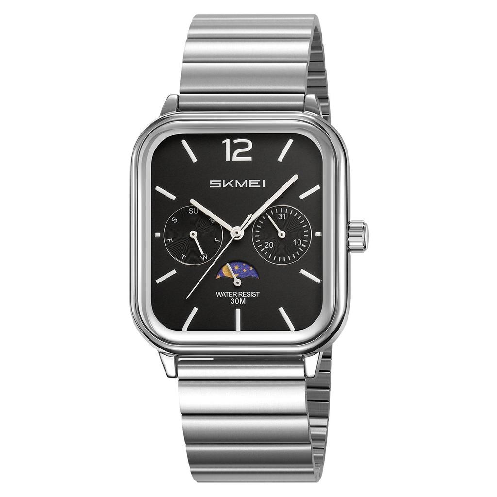 Herrenuhr Quadratisches Zifferblatt Multifunktional Drei-Augen Stahlarmband Quarz Uhr Herren Uhrmacher