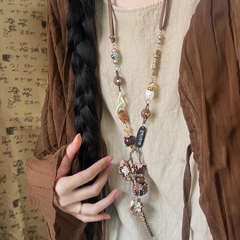 Quaste Lange Pulloverkette Holz Böhmischer Stil Halskette Retro Ethnischer Stil Halskette Party