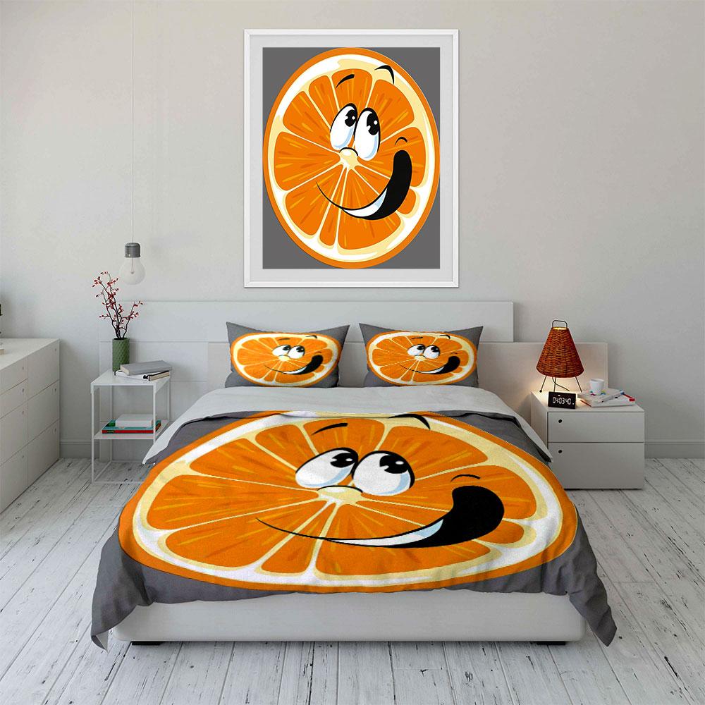 "Cartoon Orange Decor Set" Soft Skin-Friendly Bedding Set Includes 1 Duvet Cover And 2 Pillowcase Gift