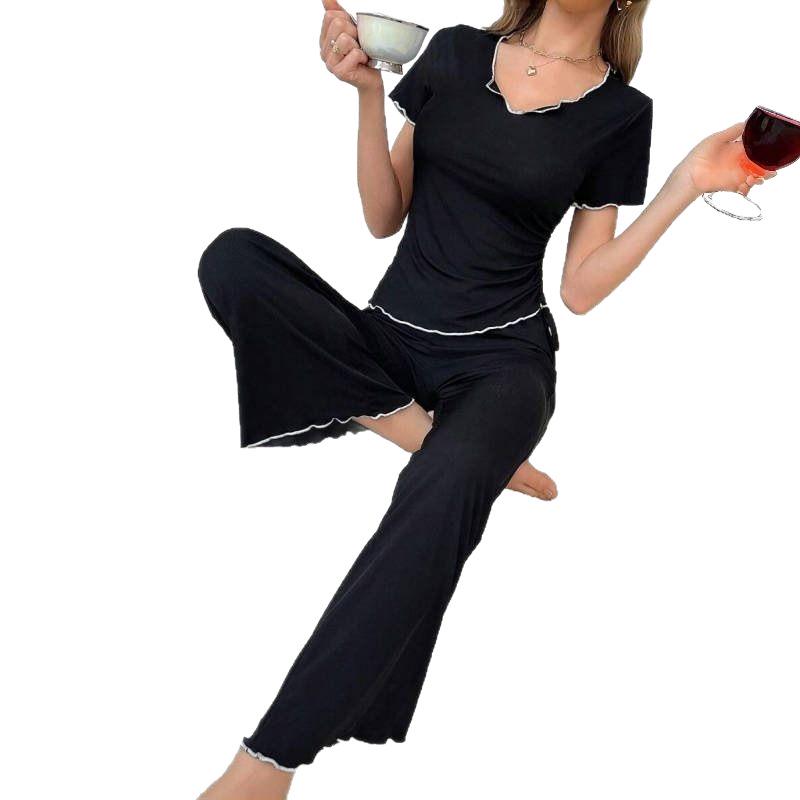 Trendiges Damen-Pyjama-Set Frühjahr/Sommer 2025 - Kurzarm-Oberteil & Lange Hose