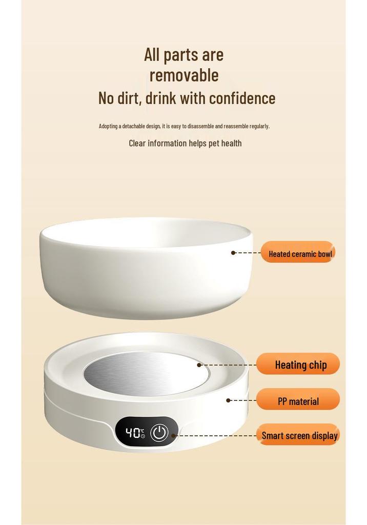 Cat & Dog Heated Water Dispenser: Ceramic Winter Fountain Bowl with Stable Temperature Mat for Pets