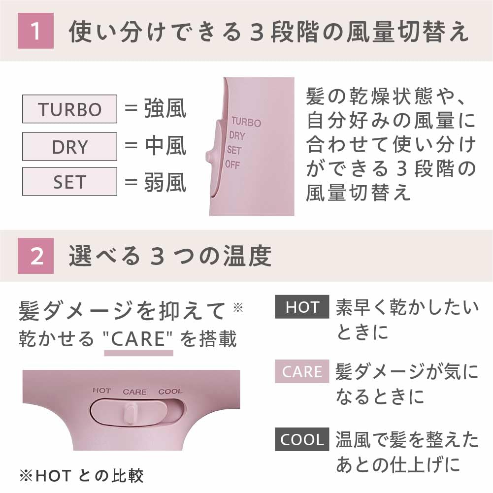 Tescom Hair Dryer, Negative Ion, High Airflow, Lightweight, Melty Pink, TD550A-P