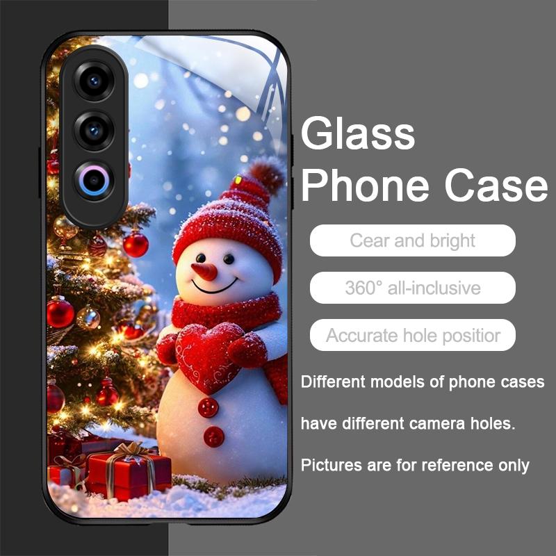 Cute Winter Snowman Christmas Tree Tempered Glass Phone Case for OnePlus 13R 12 11 10 9 Nord CE4 3 2 Lite ACE2 ACE3 Pro 5G Cover