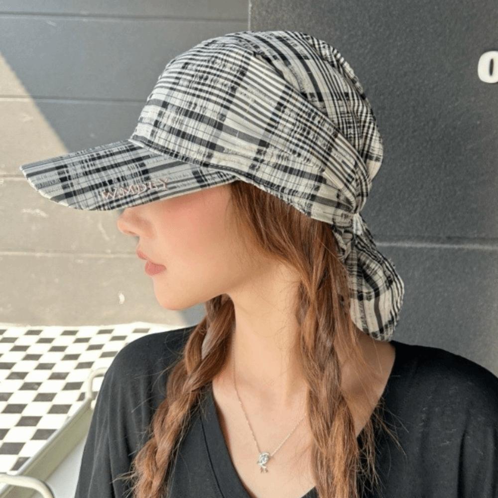 Contrasting Color Personalized Strap Cap Adjustable Retro Plaid Turban Hat Sunshade Use