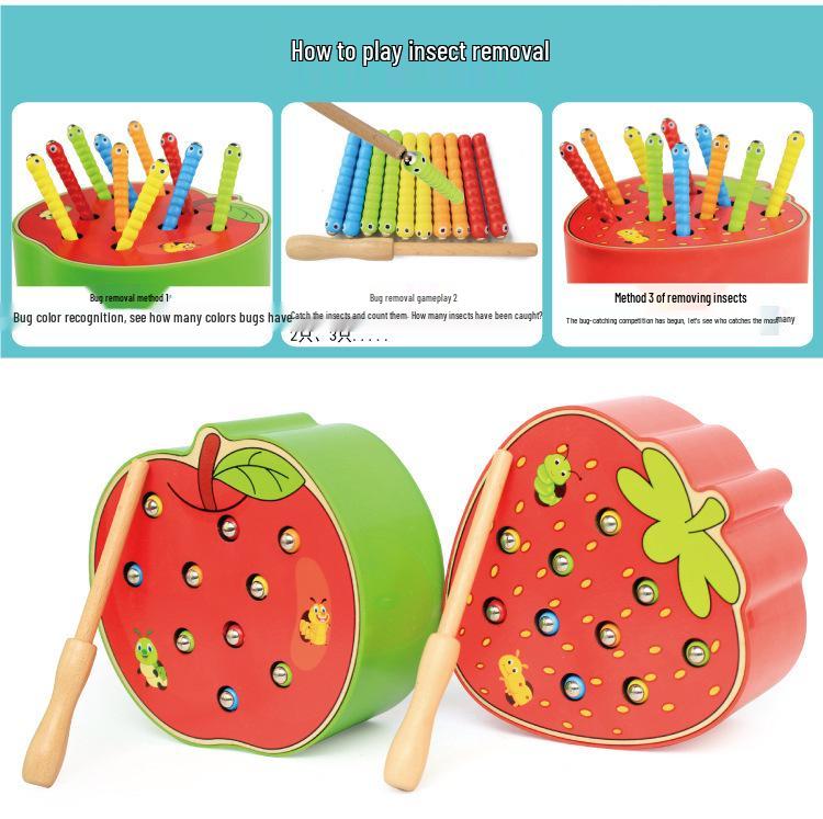 Wooden Magnetic Bug Catching Toy for Kids - Enhances Hand-Eye Coordination, Color Memory, and Parent-Child Interaction