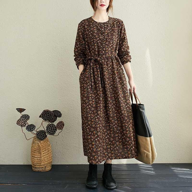 Floral Plus Size Dress Commuter Literary Loose Midi Dress