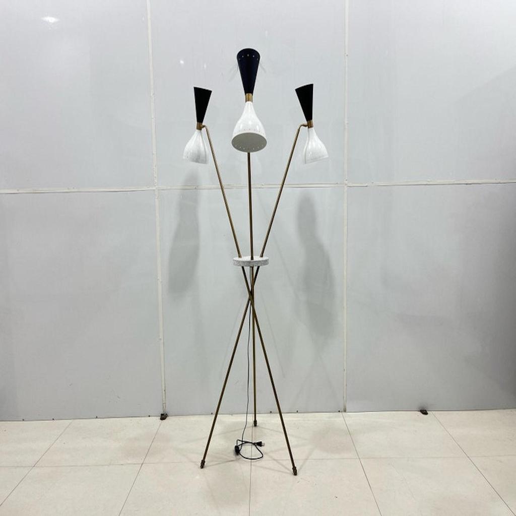 Stilnovo Style Tripod Floor Lamp - 1950 Mid Century Modern Floor Lamp with 3 Arms and 3 Legs