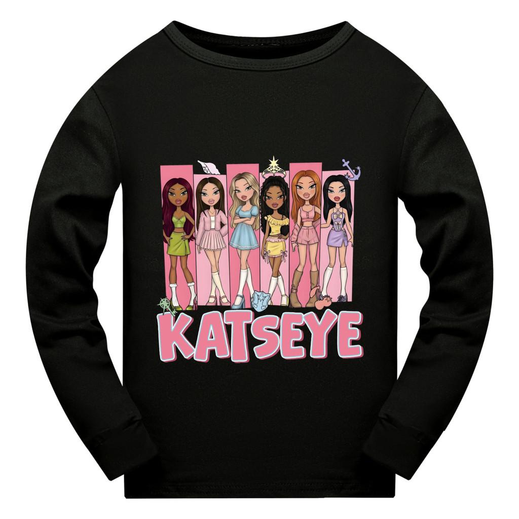 5349 Dziecięca Dziewczęca Casualowa Koszulka z Długim Rękawem z Nadrukiem KATSEYE