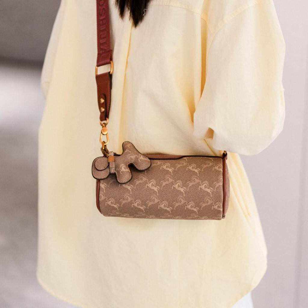 Women's fashionable wide shoulder strap cylindrical bag retro printed pillow bag shoulder bag crossbody bag