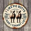2D 1PC Wooden Disc I Like Pigs Butt Theme Sign 8 Inch Design Decorative Art Durable Wall Plaque Bedroom Office Cafe Bar