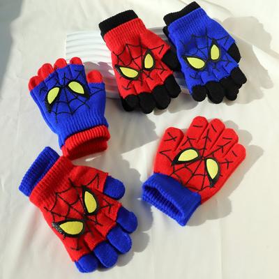 Guantes de Invierno Cálidos de Punto para Niños Marvel Spider-Man, Guantes de Medio Dedo, Manoplas de Dibujos Animados de Héroe para Niños de 6 a 12 Años, Niños Escolares