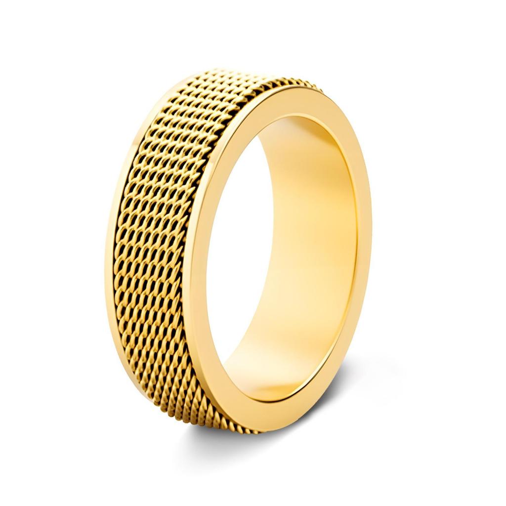 European Trend 18K Gold-Plated Stainless Steel Rotatable Grid Design Decompression Ring