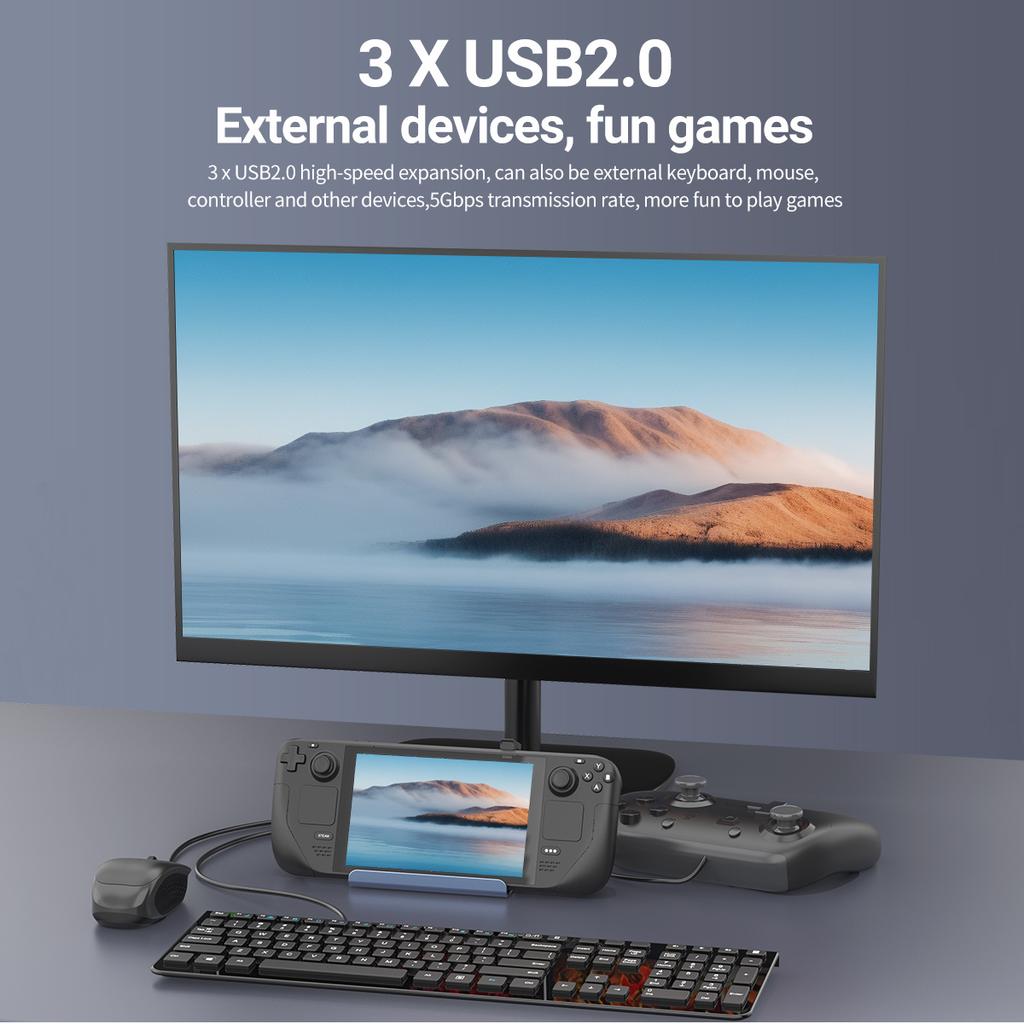 Stazione di Docking USB C 5 in 1 con HDMI 4K 60Hz per Steam Deck Rog Ally Switch iPad Tipo C a HDTV PD 100W 3*USB 2.0 Hub di Gioco
