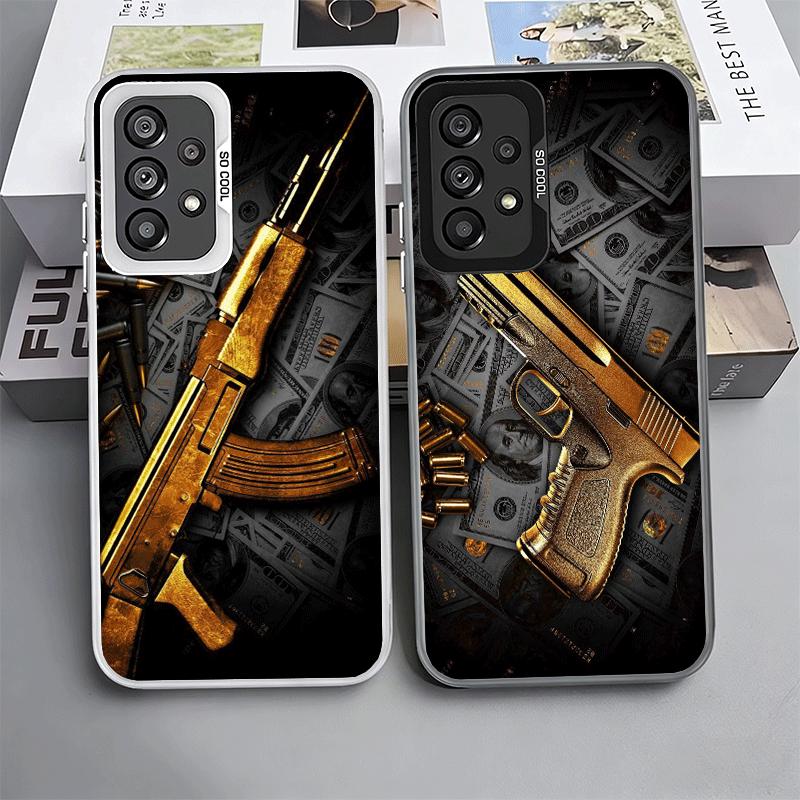 Goldene Waffenkugeln AK47 Pistole Weiche Handyhülle für Samsung A17 A16 A15 A14 A13 A57 A56 A55 A54 A53 A37 A36 A35 A34 A33 A26 A25 A2