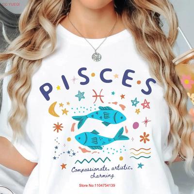 Pisces T Shirt Zodiac Sign Birthday Astrology Blue Fish  Vintage Washed Casual Homme Top For Everyday Wear Versatile Soft