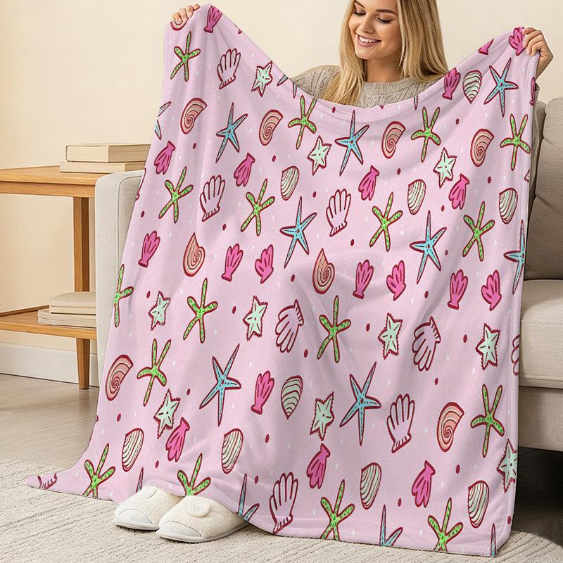 Ocean Theme Flannel Fleece Blanket: Soft Non-Pilling Warm Postpartum Home Blanket for Cozy Christmas & Halloween Use & Decor