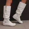 Women's Flat-bottomed Casual Boots Autumn and Winter New Inner Height Increase Solid Color Large Size Medium Boots