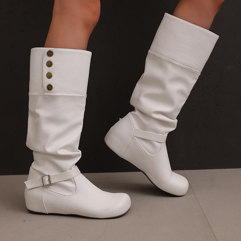 Women's flat-bottomed casual boots autumn and winter new inner height increase solid color large size medium boots