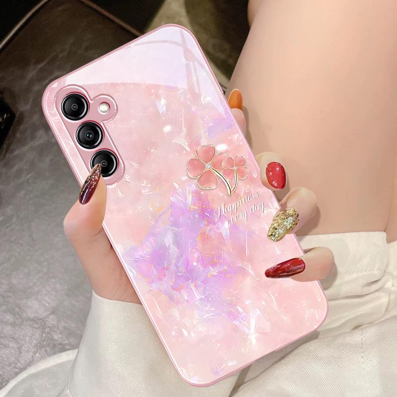 Klee mit doppelten Blütenblättern für Samsung Galaxy A14 4G 20 30 52 20S 21S 22 A32 33 34 42 50 51 53 54 70 71 72 73 5G Glas Handyhülle