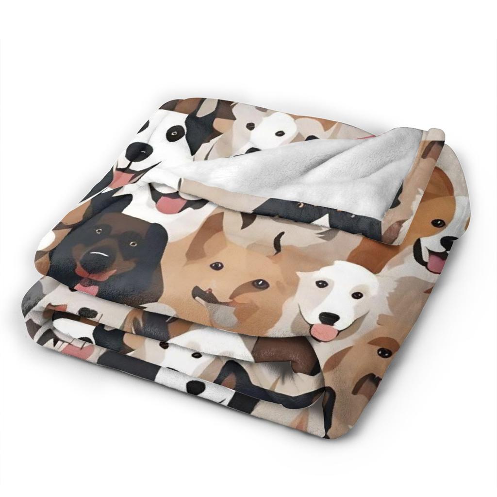 Retro Vintage Art Cute Dogs Flannel Blanket Winter Warm Soft Bedding Throws Couch Chair Aesthetic Bedspread Sofa Bed Cover