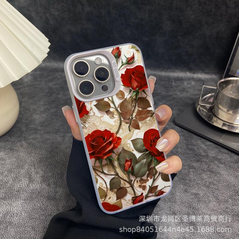 Vintage Rose for Apple 15 Color Silver iPhone14Pro Creative 11Promax Scrub 16 Protective Case 17