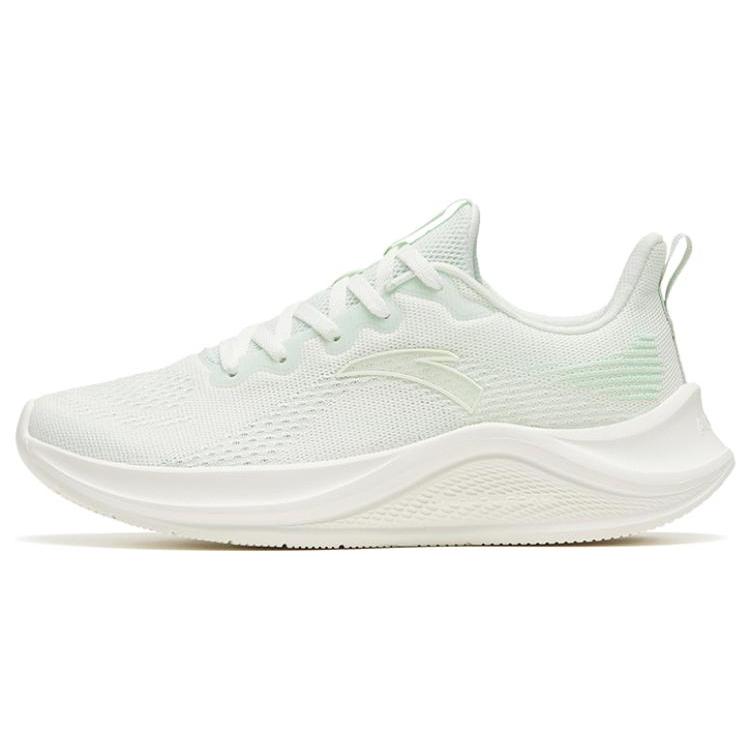 New Anta Flyknit Anti Slip Wear Resistant Low Top Sprint Running Shoes Women's White Green 922515557-3