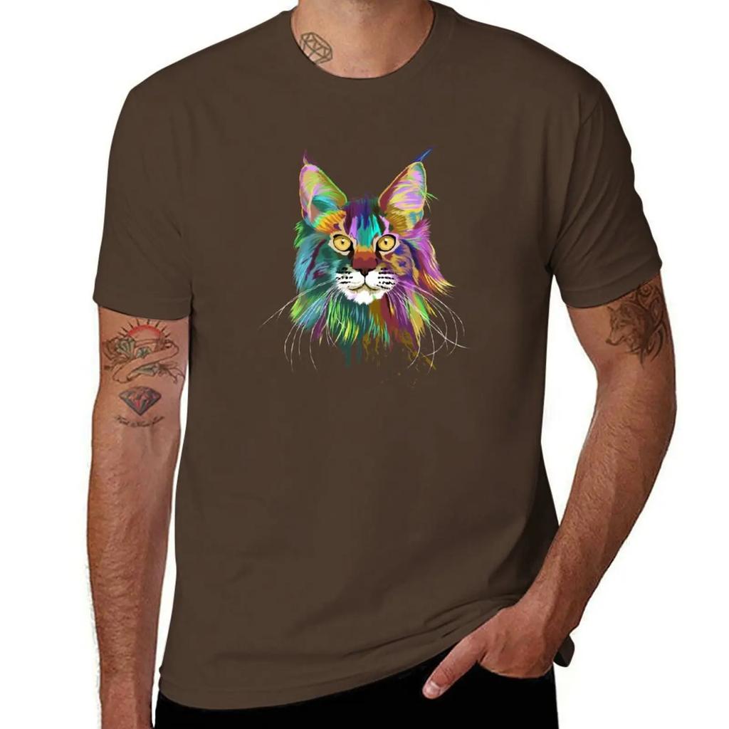 Splash Maine coon Cat TShirt vintage sweat korean fashion summer top workout shirts for men 2025 new model