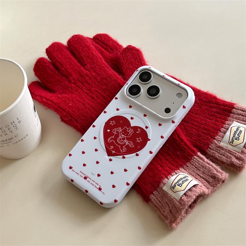KT Magnetic Bracket Horse Riding Heart Phone Case for iPhone 17 Pro Max/Apple 16/15 Pro
