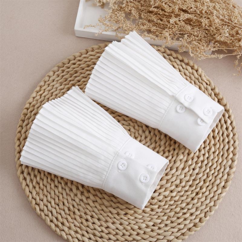Fake Cuff Sleeve Women White Female Lace Pleated Flare Sleeve Detachable False Cuffs Ruffles Wristband Decorative Accessory