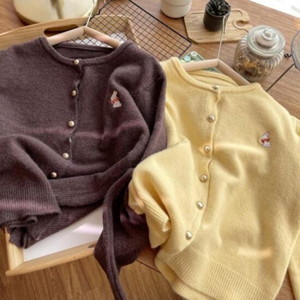Navava WoMen S Lovely Pearl Button Rabbit EMbroidery Long Sleeve Knit Cardigan M
