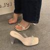 French rhinestone transparent crystal heel beautiful sandals women's summer thick heel slippers high heels wear sandals with skirt