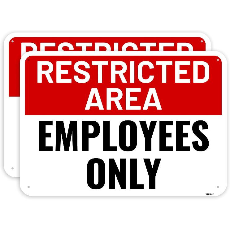 2PC Restricted Area Employees Only Sign, 14 x10 Inches - Aluminum - ers Not Allowed In Work Area Sign Restricted Area Employees