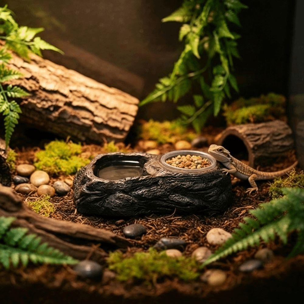 Anti-knock Reptile Food Bowl Imitation Stone Amphibians Water Bowl  Pet Habitat