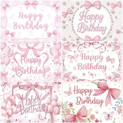 Pink Bow Tie Girls Background Birthday Party Decoration Balloon Flowers Diamond Backdrop Supplies Kids Baby Photo Props Gifts