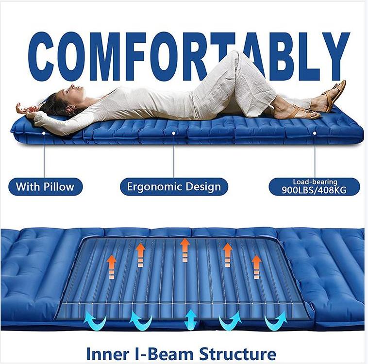Antislip TPU Inflatable Camping Mat & Sleeping Pad with Built-in Inflator Pump Hiking Ready RV Use 500kg Load Capacity