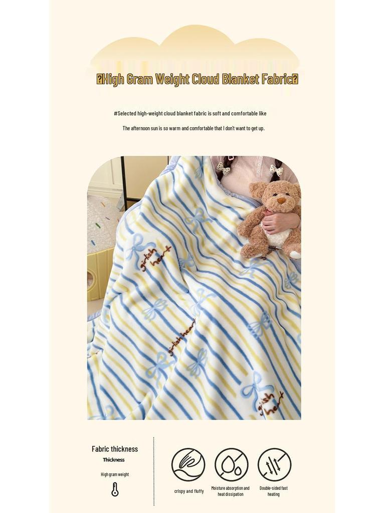 A-Class Double-Sided Printed Milk Velvet Blanket: Thickened Nap & Air Conditioning Sofa Cover