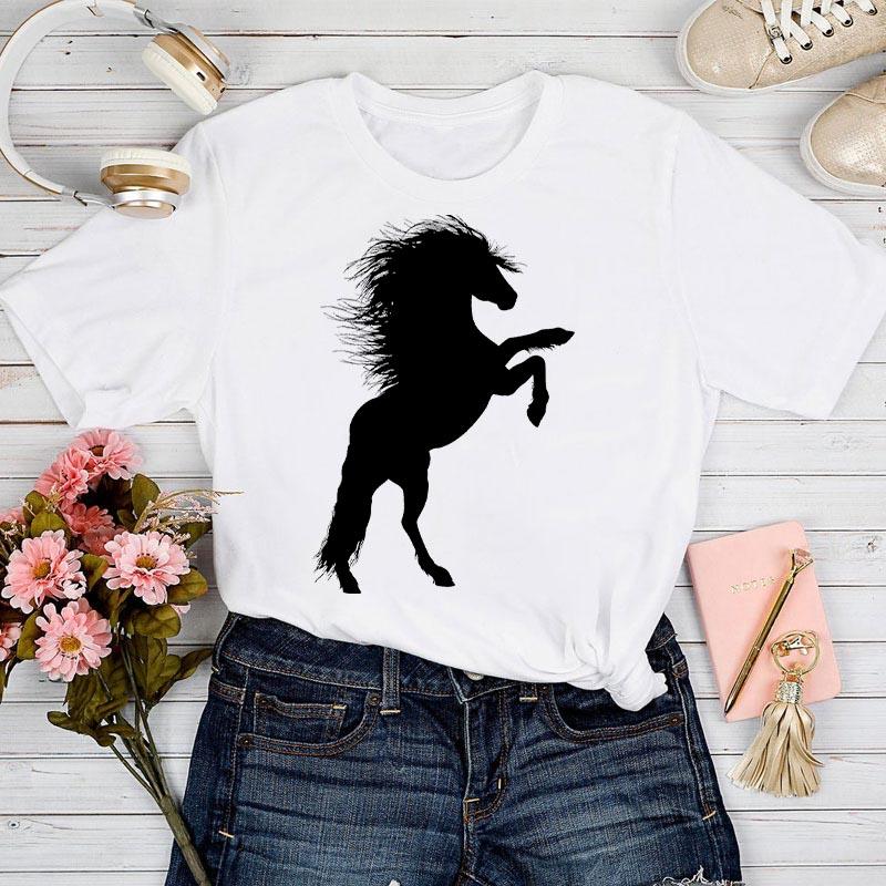 Modna koszulka damska 2025 Nadruk z kreskówkowym koniem Damska koszulka T-shirt Codzienna śmieszna koszulka dla pani Letnie ubrania dla kobiet Koszulki T-shirt