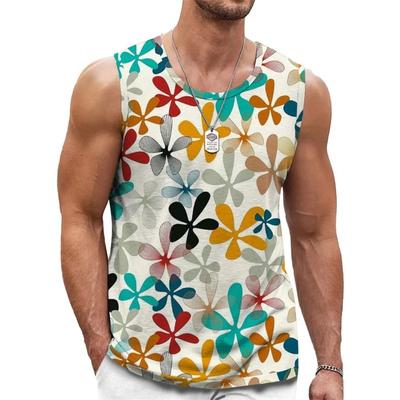 Summer Round Neck 3D Floral Graphic Printed Top Fashionable Casual Sleeveless Vest Men's T-shirts