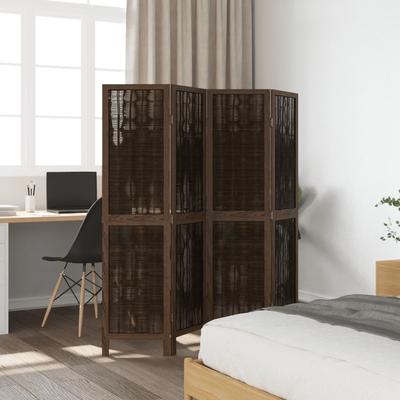 Divisor de Habitación de 4 Piezas Marrón Oscuro Madera Maciza de Paulownia