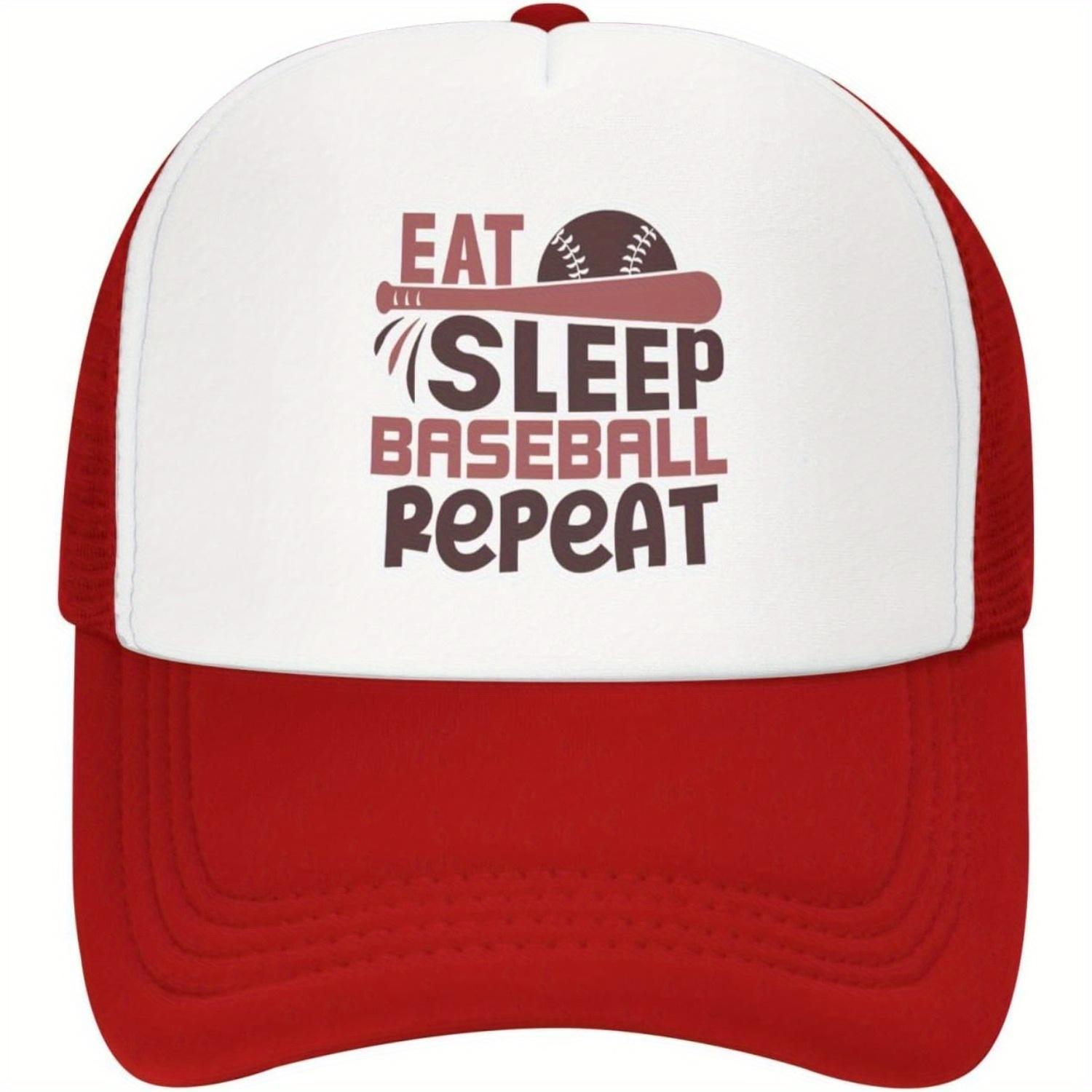 Eat Sleep Baseball Repeat Trucker Hat Funny Baseball Graphic Mesh Sports Fan Cap for Men Women One Size