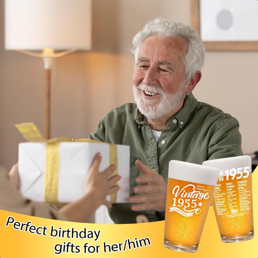 

Винтажный 1955 год Старинная информация Подарки на 70-летие для мужчин женщин Пивной бокал Смешные подарки для 70-летних 16 унций Пинтовые бокалы Па United States