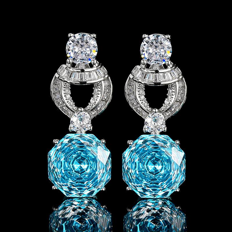Schmuck Kupferboden Vergoldet Simulation Millennium-Schliff Meerblau Rund Retro Set Hauptstein 12 mm