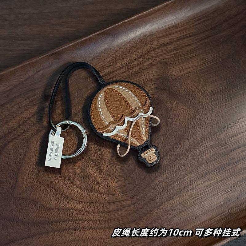 Brown Hot Air Balloon Leather Bag Charm Backpack Pendant High-End Handmade Keychain Cute