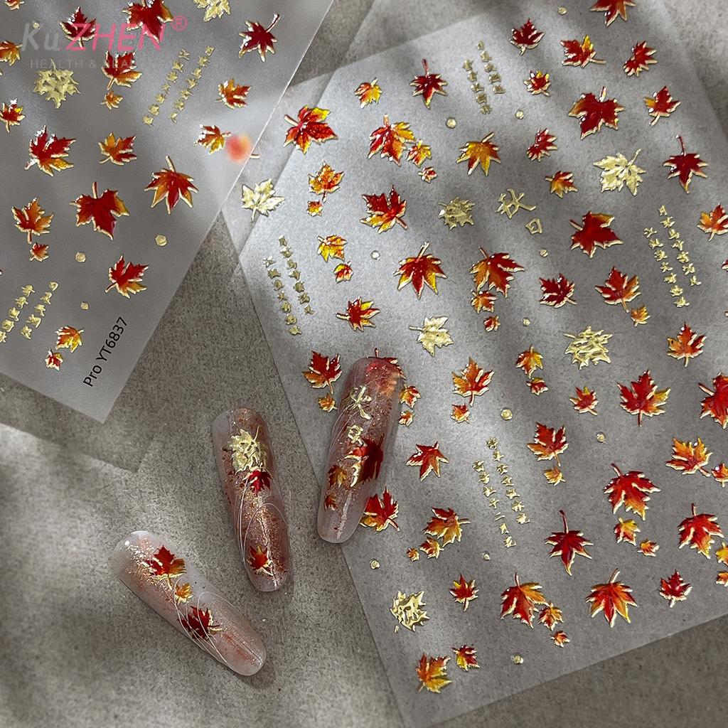 1Pcs Maple Leaf Autumn Nail Art Sticker Fashion Elegant Bronzing Gold Fall Leaves Red Leaf Nail Decals DIY Nail Art Decoration