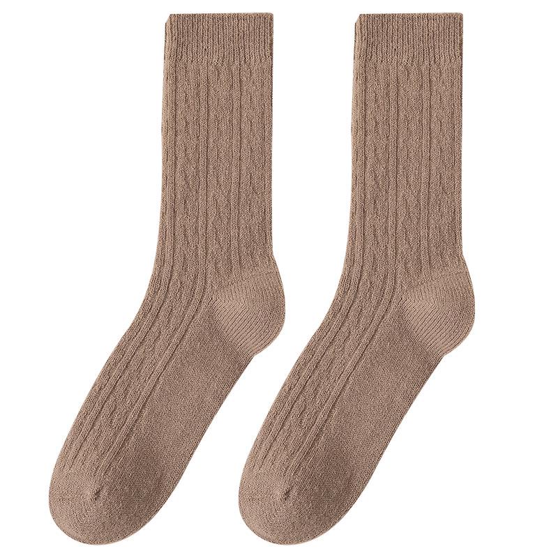 Women's Mid-Calf Slouchy Knit Socks - Imitation Wool, Japanese Style, Coffee Color, Trendy, Warm for Spring, Autumn & Winter.
