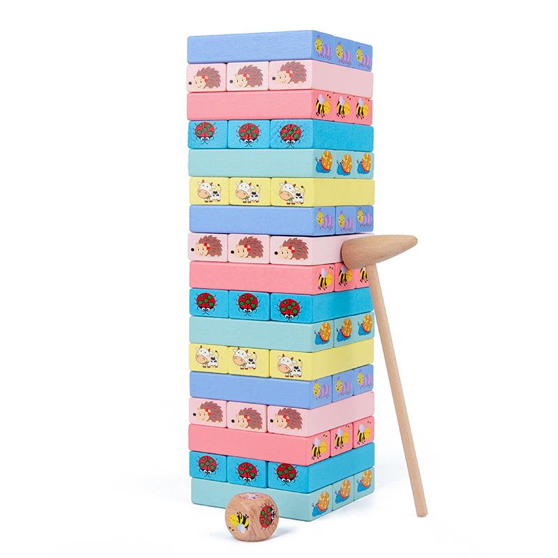 Number Animal Wooden Blocks Game Domino Stacking Blocks Stacking Tower Fun Outdoor Lawn Yard Game Education Toys
