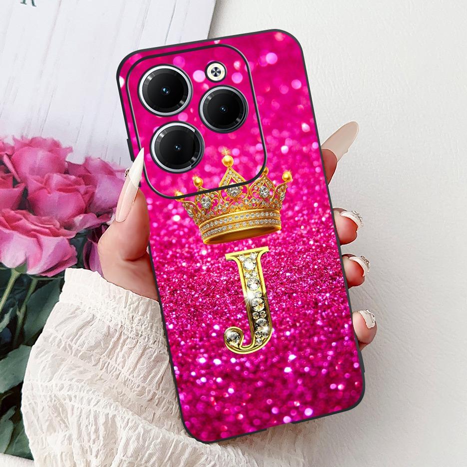 Pro pouzdro Infinix Hot 40 Pro X6837 Luxusní kryt s písmeny a korunkou Měkké silikonové pouzdro na telefon Pro Infinix Hot 40i Hot40 Pro Hot40i