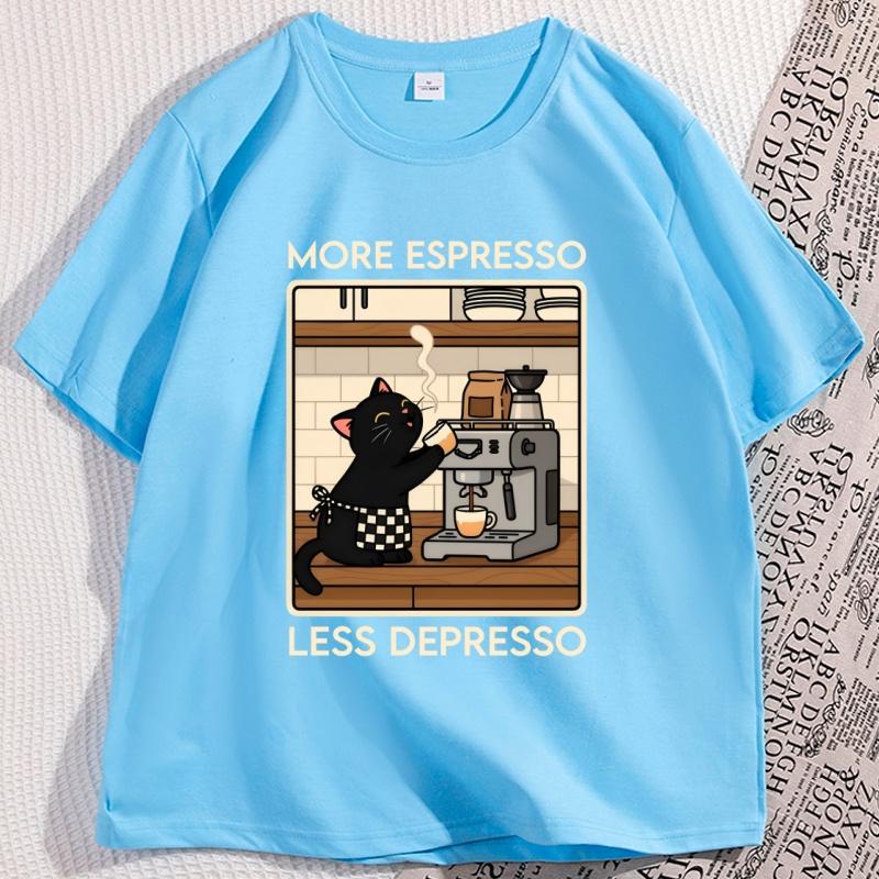 Vintage Katze Kaffee T-Shirt Lustiges Grafik-T-Shirt Unisex Damen Lässige Kurzarm-T-Shirts Unisex Weiche Atmungsaktive Baumwollkleidung Oberteile