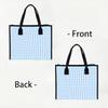 Blue Gingham Casual Tote Bag Large Capacity Daily Shoulder Handbag for Shopping Work Commute